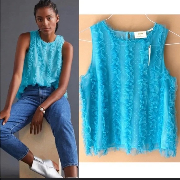 Maeve Blue Ruffled Sleeveless Blouse - Picture 1 of 7